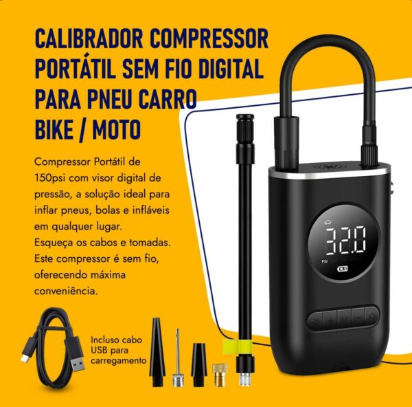 Mini Compressor de Ar Portátil- Multifuncional- Carregamento Sem Fio - Image 5